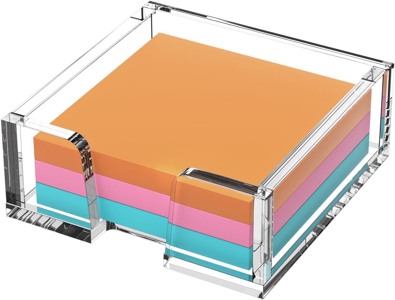 Beego Modern Elegant Crystal Clear Acrylic Sticky Note Holder Organizer - 3x3 in Square Notepad Holder - 3 Count - No Pads - Office Desk Organization