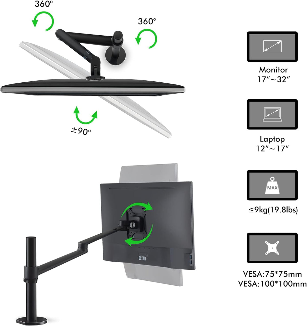 Viozon Laptop/Notebook/Projector Mount Stand, Height Adjustable Single Arm Mo...
