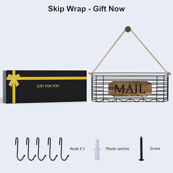 SRIWATANA Mail Holder, Rustic Mail Organizer Wall Mount Hanging Mail Sorter - Image 4