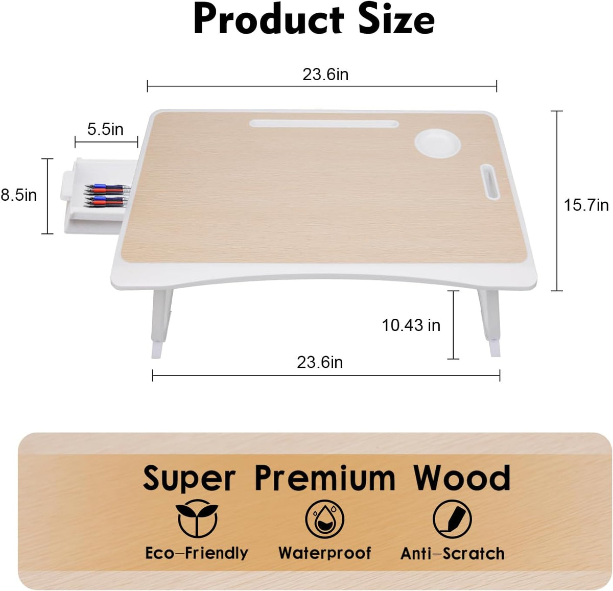 Amaredom Lap Desk, Foldable Bed Desk for Laptop, 23.6" x15.7" - Whi...