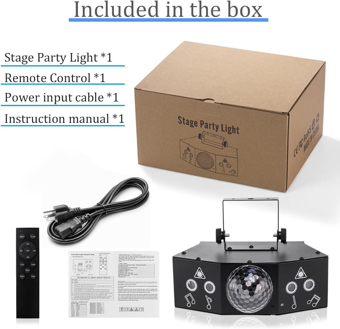 LAUCNPTY DJ Disco Ball Party Lights with DMX512 and Sound Activated, LED Stag...