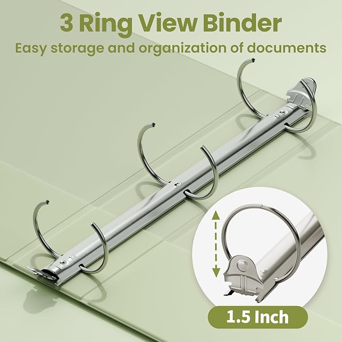 SUNEE 3 Ring Binder 1.5 Inch 1 Pack, Sage Green - Image 3