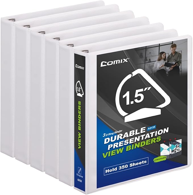 Comix Sturdy 1.5 Inch D-Ring Binders, 1.5'' 3 Ring Binder by Comix