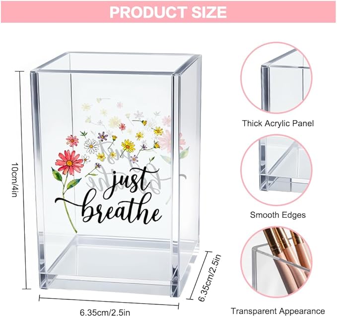 Vgrti Just Breathe Acrylic Cosmetic Pencil Pen Holder Cup, Inspirational - Image 2
