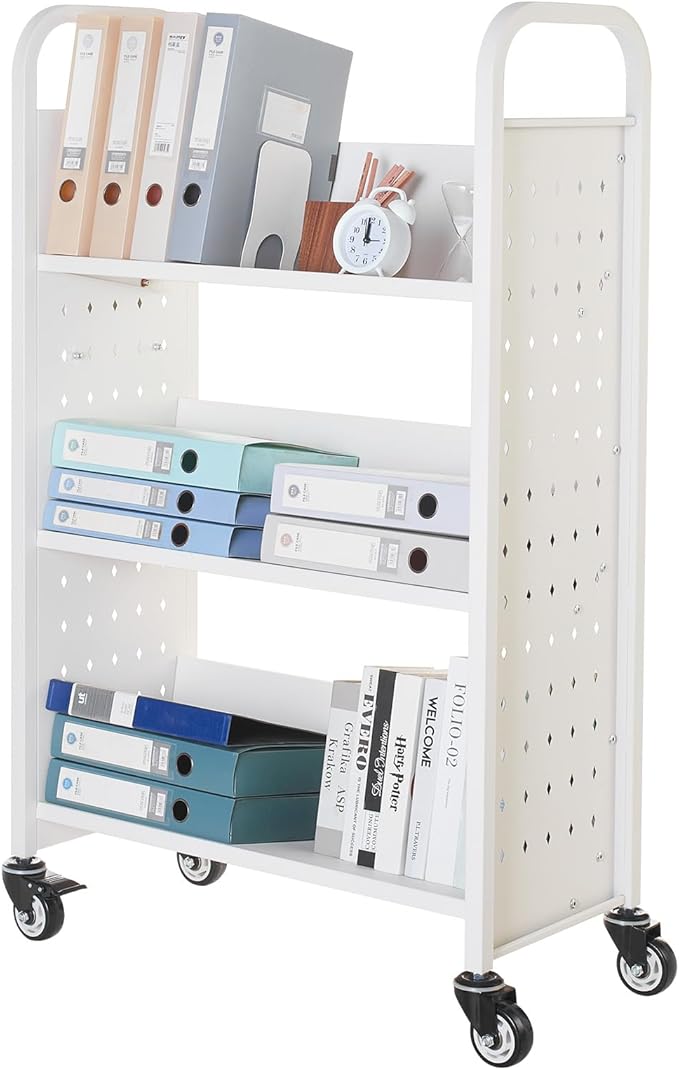 VEVOR Rolling Library Book Cart, 330 lbs Capacity, 30.3 x 15 x 48.0-Inch - Image 9