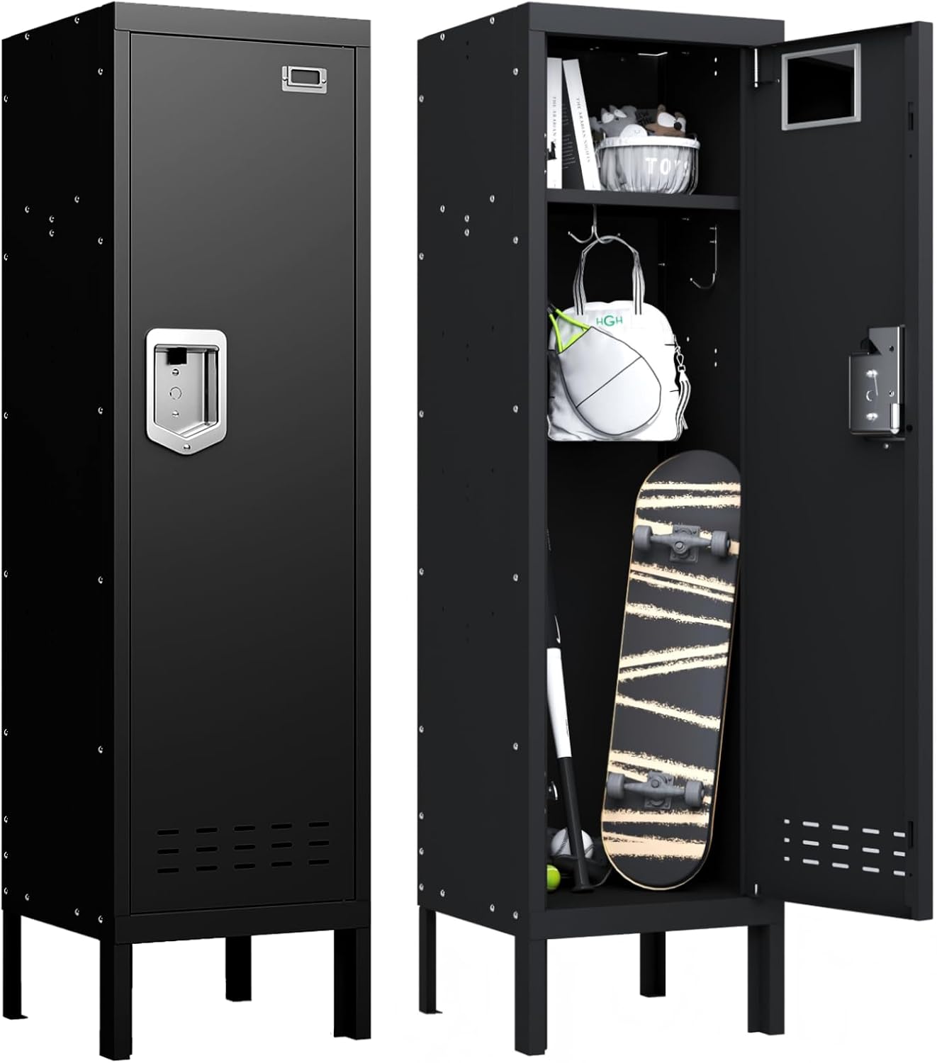 BUTISOW Lockable Metal Storage Locker with Card Slot (15" W x 15" D) Durable Storage Cabinet, Lockers for Employees & Kids, Fits Bedroom Gym School & Office (Black, 54" - 1 Door)