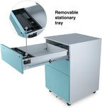 Aurora FC-103BL Fully Assembled Modern Soho Design 3-Drawer Metal Mobile File Cabinet with Lock Key, White/Aqua Blue