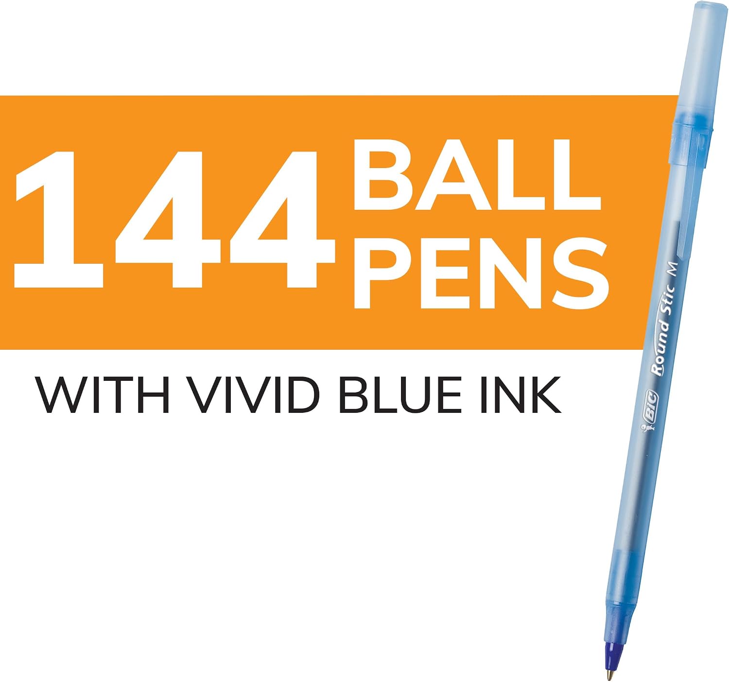 BIC Round Stic Xtra Life Blue Ballpoint Pens, Medium Point (1.0mm), Flexible Round Barrel for Writing Comfort, No. 1 Selling Ballpoint Pens 144 Count (Pack of 6)