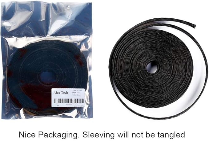 25ft - 1 inch PET Expandable Braided Sleeving – Black – Alex Tech Braided Cable - Image 6