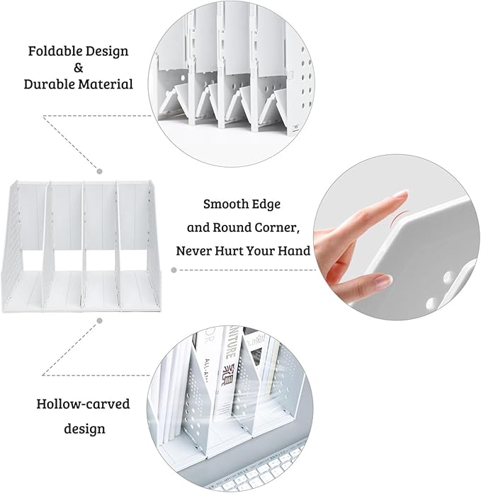 SAYEEC Collapsible Magazine Holder Plastic Desktop 4 Compartment File Desk - Image 4