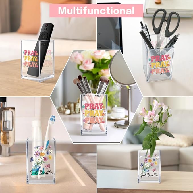 Vgrti Just breathe 2 Pack Acrylic Cosmetic Pencil Pen Holder Cup, Hope - Image 6