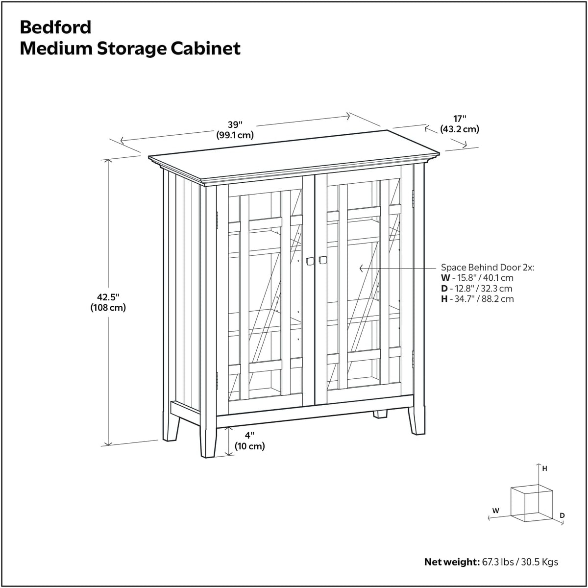 SIMPLIHOME Bedford 39" Wide Solid Wood Cabinet in Brunette Brown