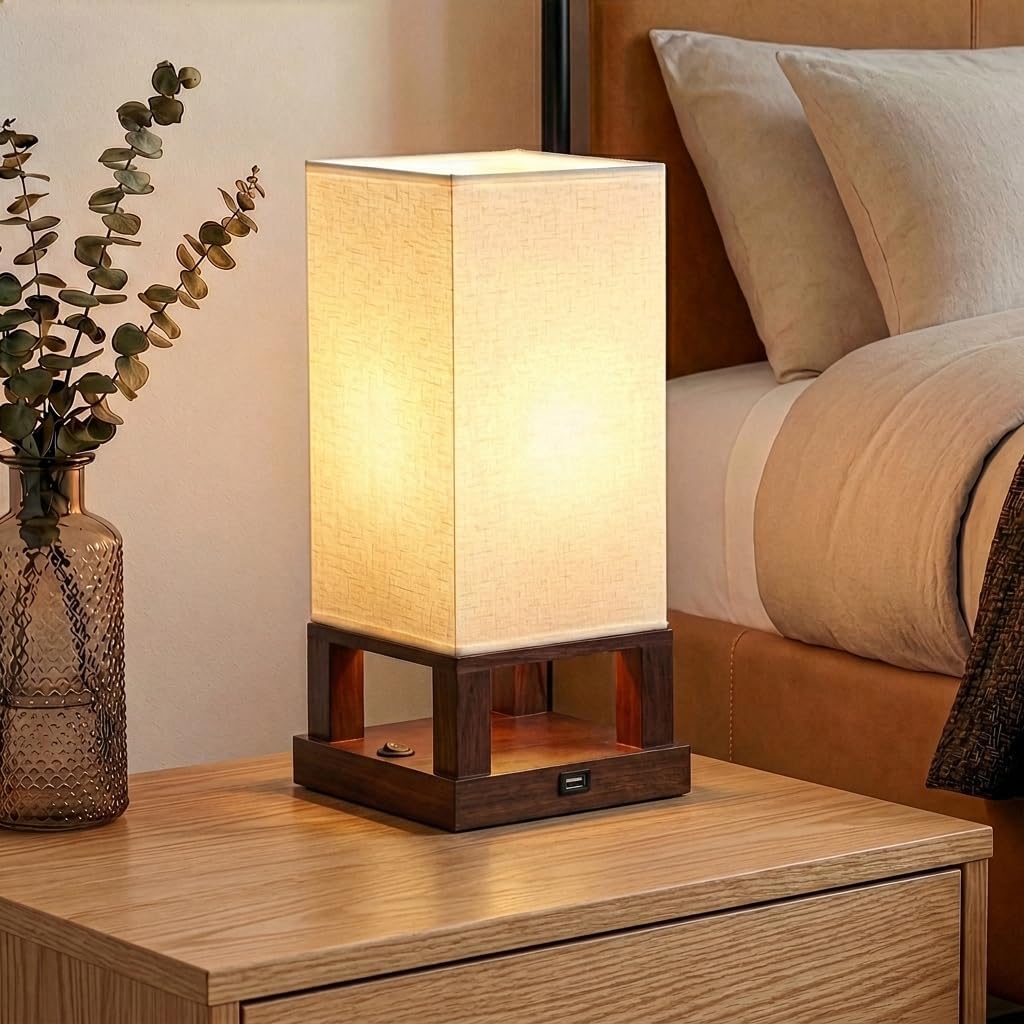 Brightech Maxwell Bedside Lamp with USB Port – Compact Table Lamp for Bedroom...