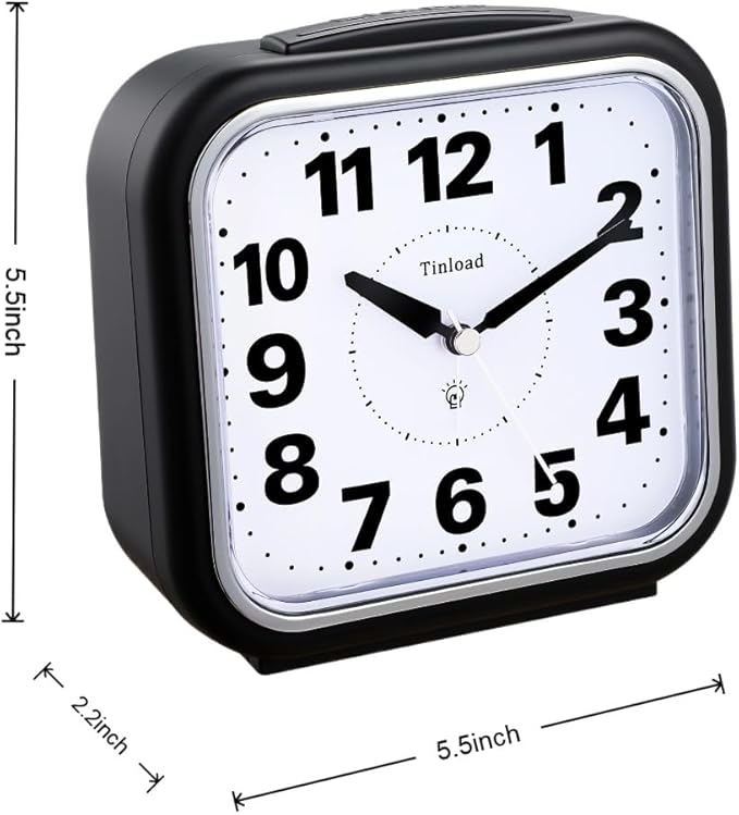 Tinload 5.5" Large No Ticking Analog Alarm Clock, Silent Readable - Image 5