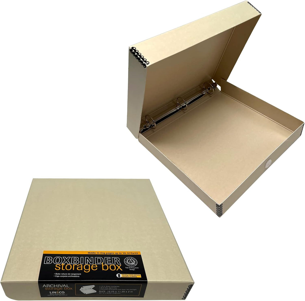 Lineco, Archival Tan 3-Ring Binder Preservation Album Box 12.25 x 11.25 x 2