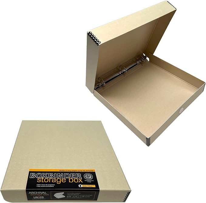 Lineco, Archival Tan 3-Ring Binder Preservation Album Box 12.25 x 11.25 x 2 by Lineco