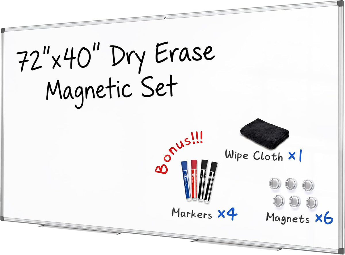 TOWON Magnetic Dry Erase Board 72x40 in, Aluminum Frame, Silver Border