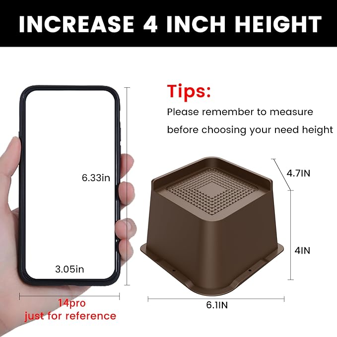 MXMZHXU Bed Risers 2 inch, 3 inch, 4 inch, 6 inch or 8 inch Heavy Duty - Image 2