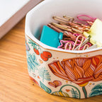 Ceramic Paper Clip Holder Paper Clip Dispenser Organizer for Desk Cute Office Binder Clip Holder Bobby Pin and Hair Clip Holder (01-Flower)