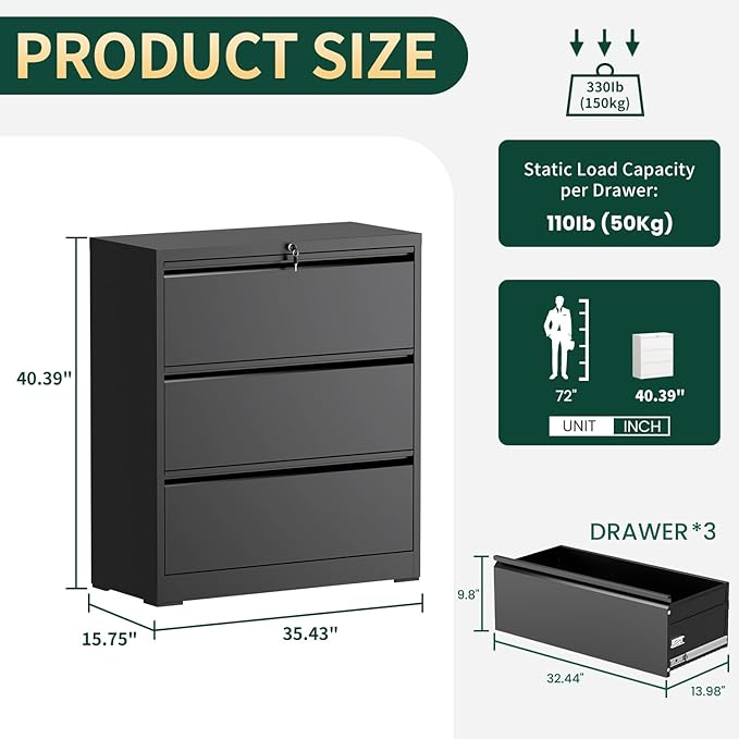 3 Drawer Lateral File Cabinet - Image 2