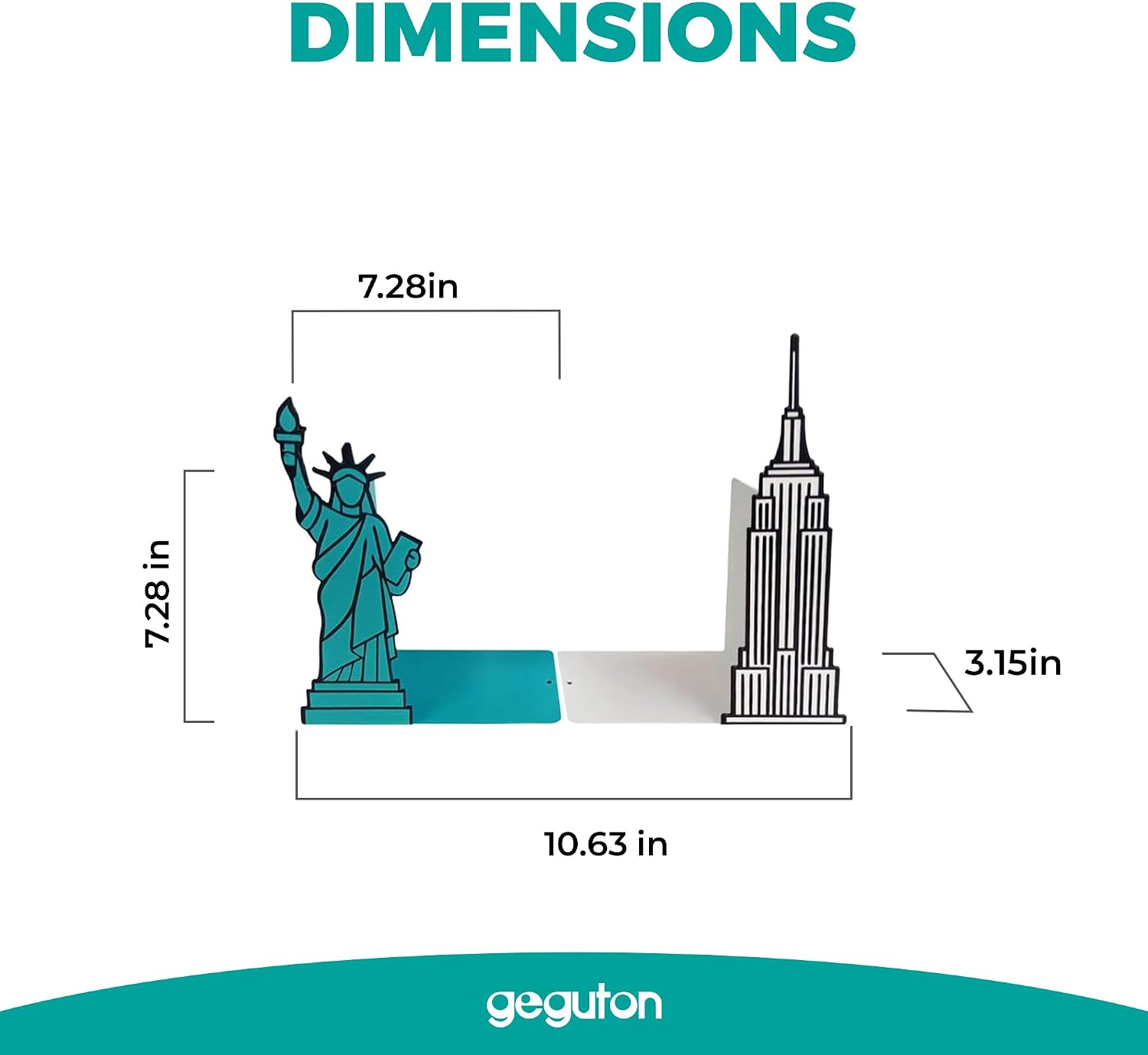 NYC Bookends with Statue of Liberty and Empire State Building Design - Steel with Epoxy Coating - Decorative Pair of Book Holders for Shelves, Desk, and Office - Geguton