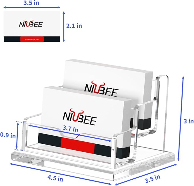 NIUBEE Clear Business Card Holder 2 Tier Acrylic Business Card Stand, 2 Slots - Image 2