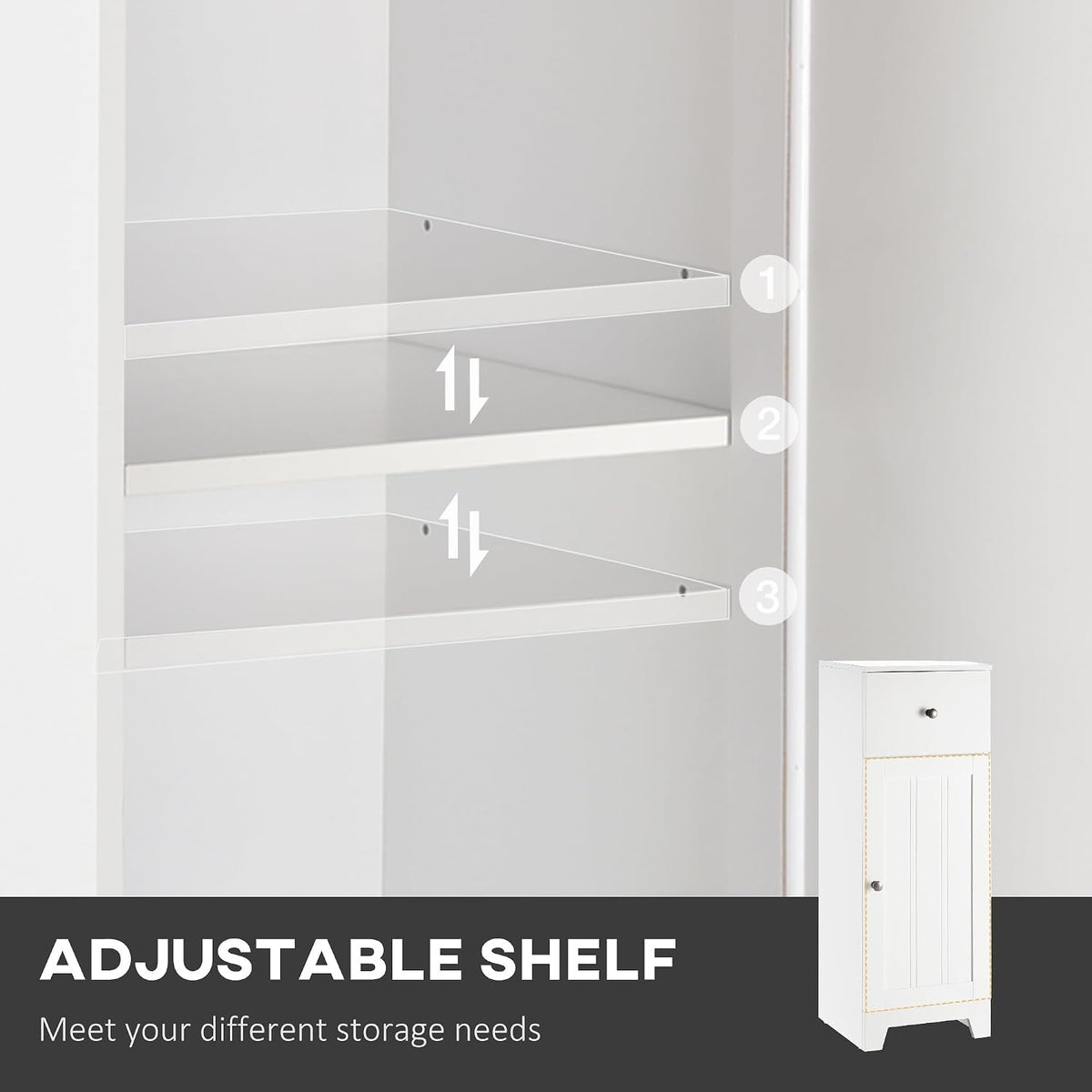 kleankin Short Bathroom Storage Cabinet with Adjustable Shelf, White