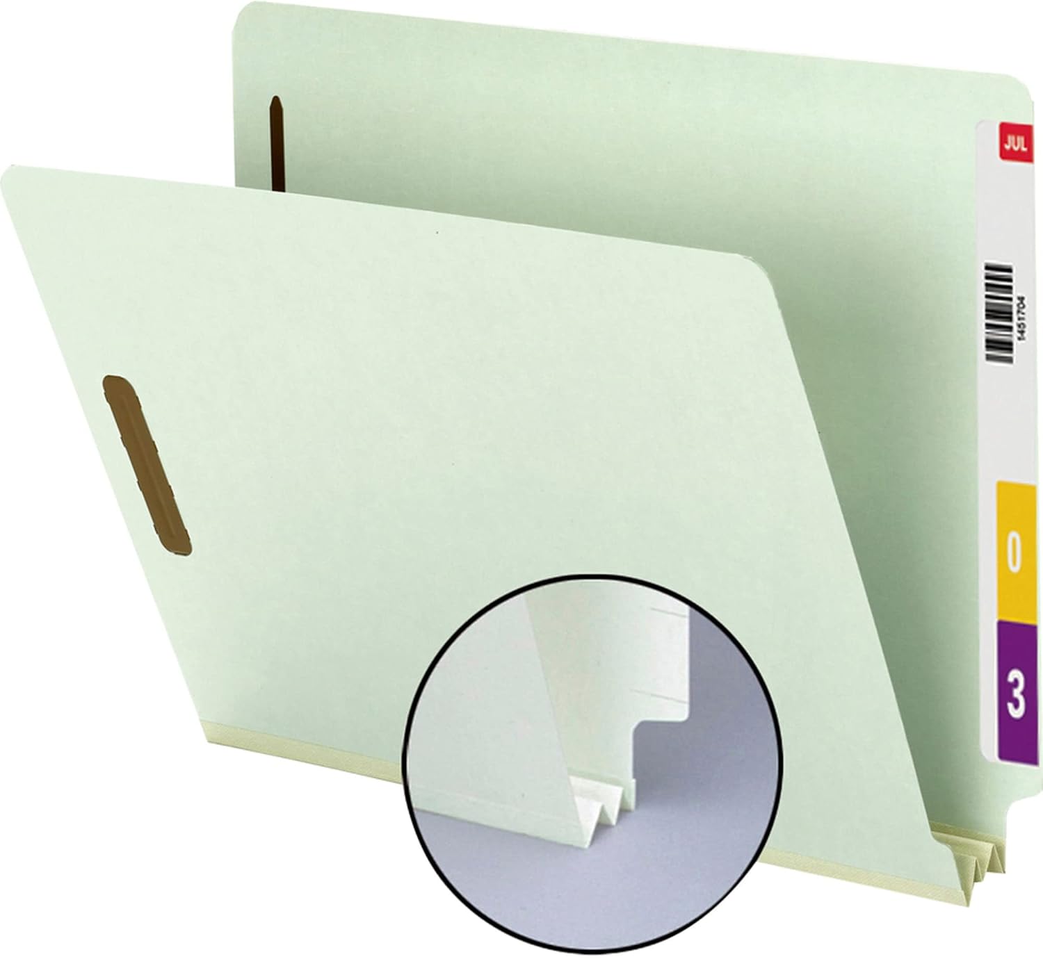 Smead End Tab Pressboard Fastener File Folder with SafeSHIELD, 2 Fasteners, 2" Expansion, Letter Size, Gray, Green, 25 Count, 34715