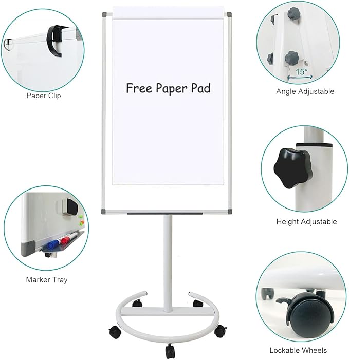 BIBOC Mobile Dry Erase Board – 40x28 inches Magnetic Portable Whiteboard Stand - Image 4