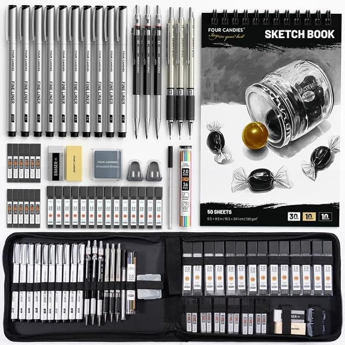 Four Candies 52pcs Art Supplies Sketching & Drawing Kit by FourCandies