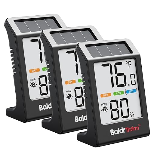 BaldrTherm Room Thermometer Indoor Humidity Meter, Solar-Powered 3.2'' Digital by BaldrTherm