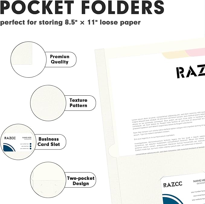 RAZCC Two Pocket Folders, 50 Pack 2 Pocket Folders Fit Letter Size Paper - Image 3