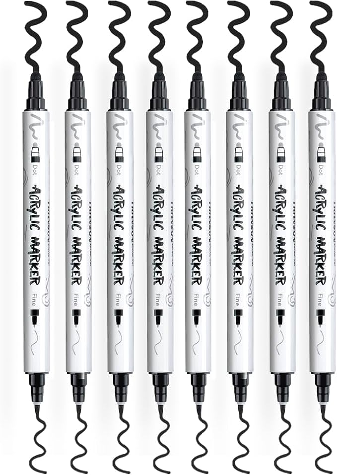 TRANSON 8 Pack Black Bold and Fine Dual-tip Acrylic Paint Marker - Image 6