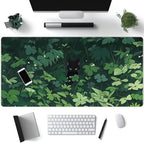 Black Cat Anime Desk Gaming Mat, XL Green & Large, 31.5x15.8in, by Mechanical+Cattle