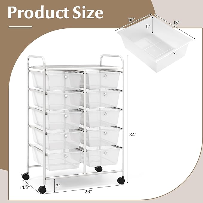 GOFLAME 10-Drawer Rolling Storage Cart, Art Craft Storage Organizer on Wheels - Image 3