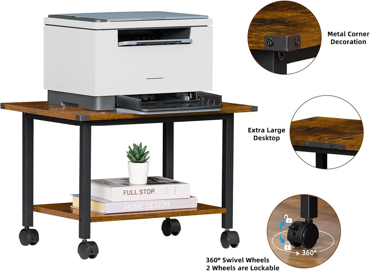 Lerliuo Under Desk Printer Stand, 2-Tier Industrial Rolling Printer Table