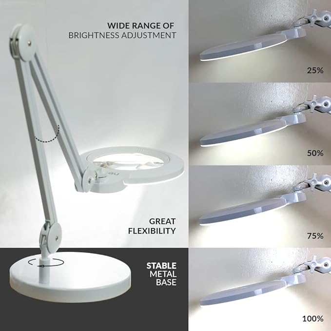 Neatfi XL Bifocal LED Magnifying Lamp, 7-Inch Acrylic Lens, 5D/20D Magnification - Image 3