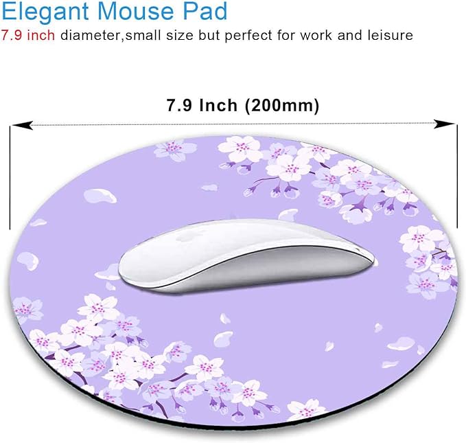 IMAYONDIA Cute Purple Mouse Pad Small, Floral Flower Round Mouse Pads, Sakura - Image 2