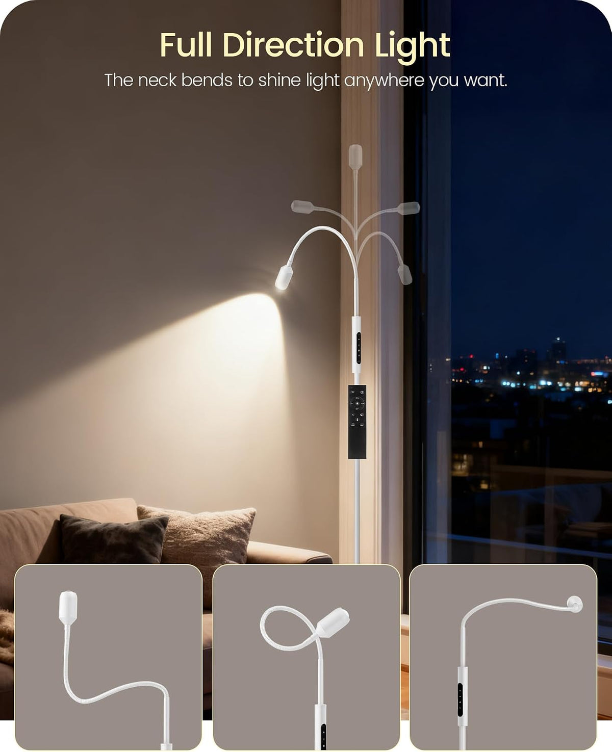 Reading Floor Lamp, 74.2" Tall LED Lamp, with 360° Flexible Gooseneck &a...