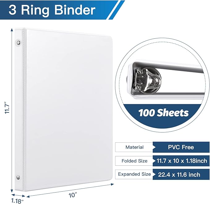 0.5-inch 3-Ring Binder with 2 Interior Pockets, 0.5'' Basic Binders Holds US - Image 2