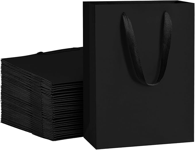 BagDream Black Gift Bags with Handles 8x4x11 Inch 50pcs Black Kraft Paper Bags by BagDream