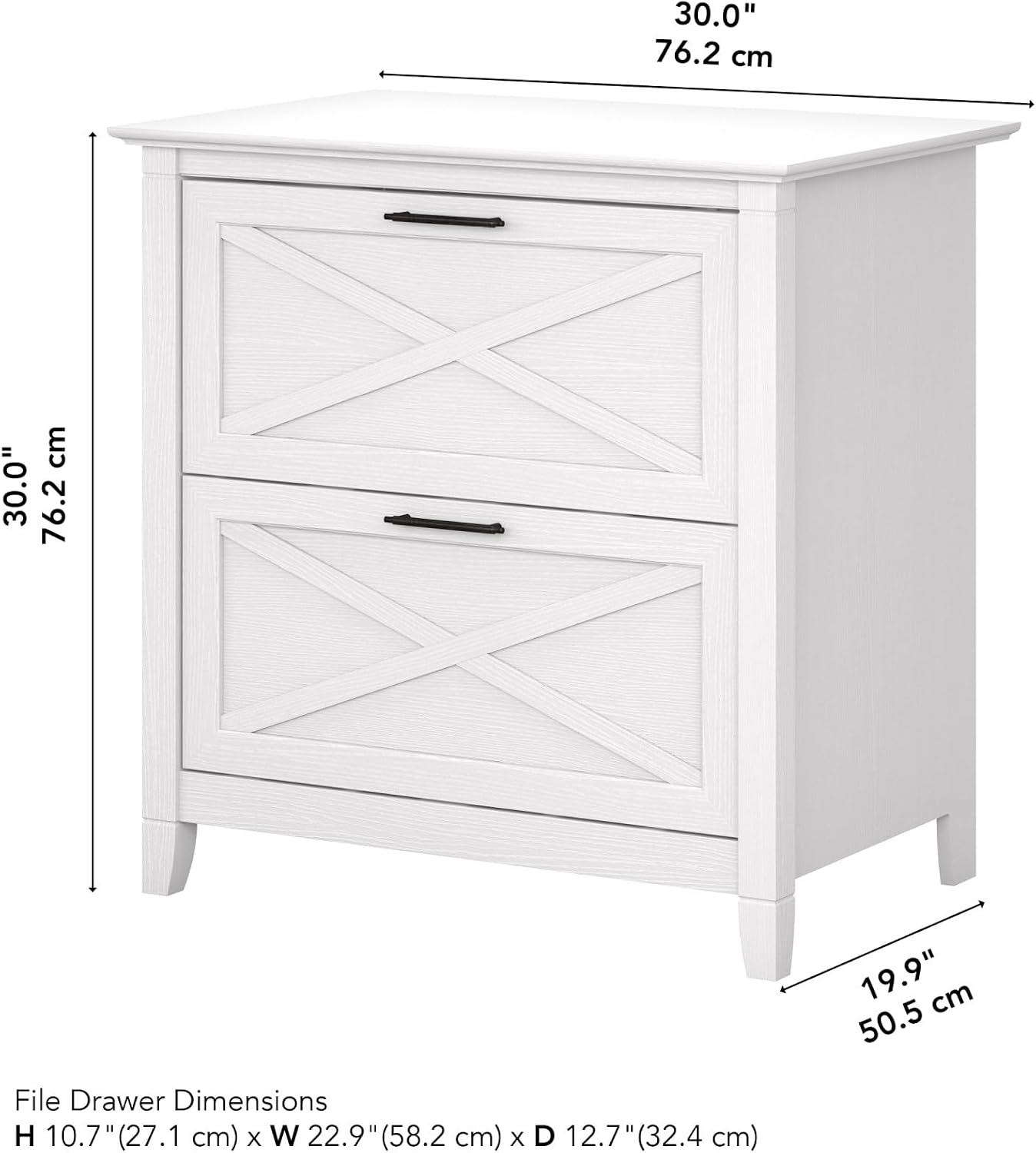 Bush Home Key West 2 Drawer Lateral File Cabinet in Pure White Oak, Document Storage for Home Office, Accent Chest with Drawers