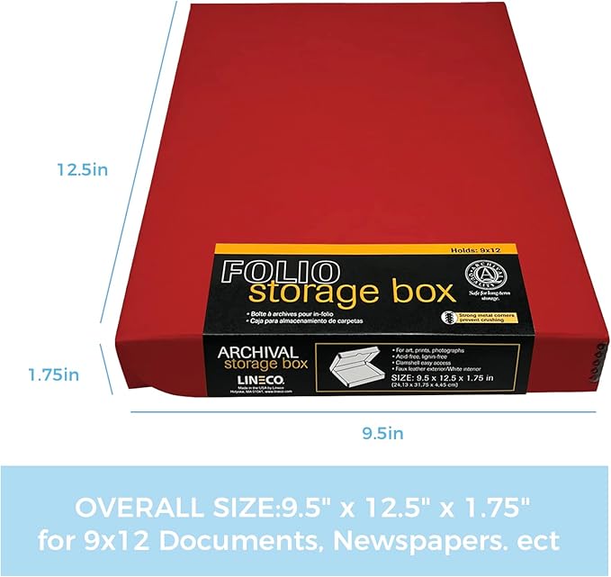 Lineco Folio Storage Box, Faux Leather Cover, Clamshell Design, 9.5x12.5x1.75 - Image 2