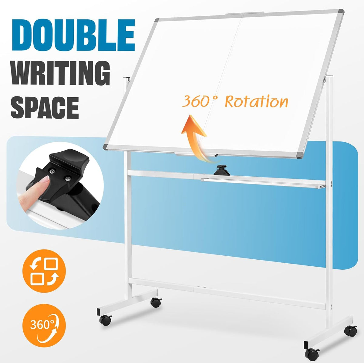 Rolling Whiteboard on Wheels, 48” x 36” Standing Dry Erase Board | 4' x 3...