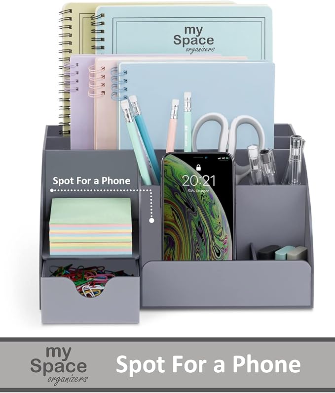 My Space Organizers Grey Desk Organizer, 9 Compartments, Office Supplies and - Image 2