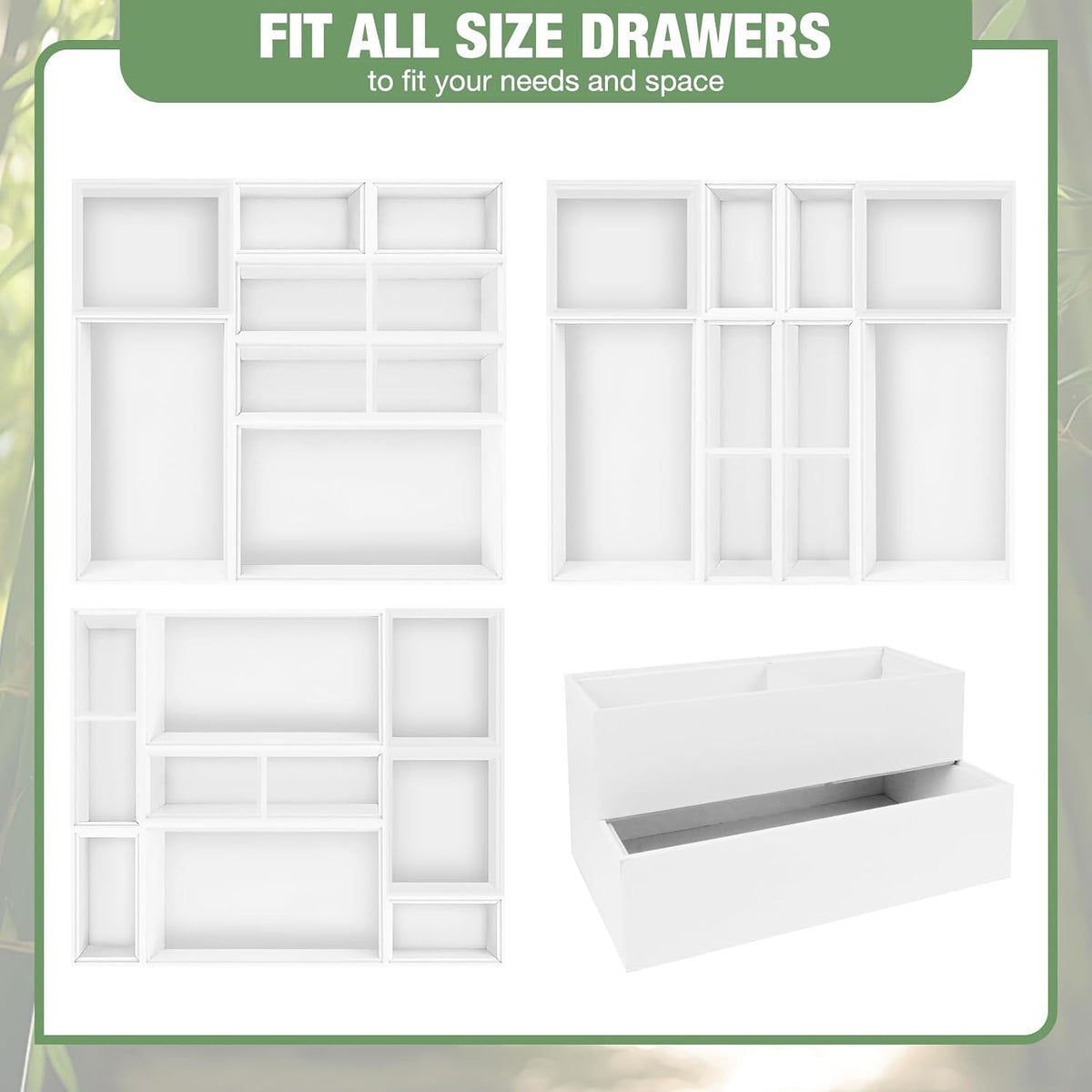 Bamboo Drawer Organizer Set, 8 PCS White Multi-Use Wood Drawer Storage Kitche...
