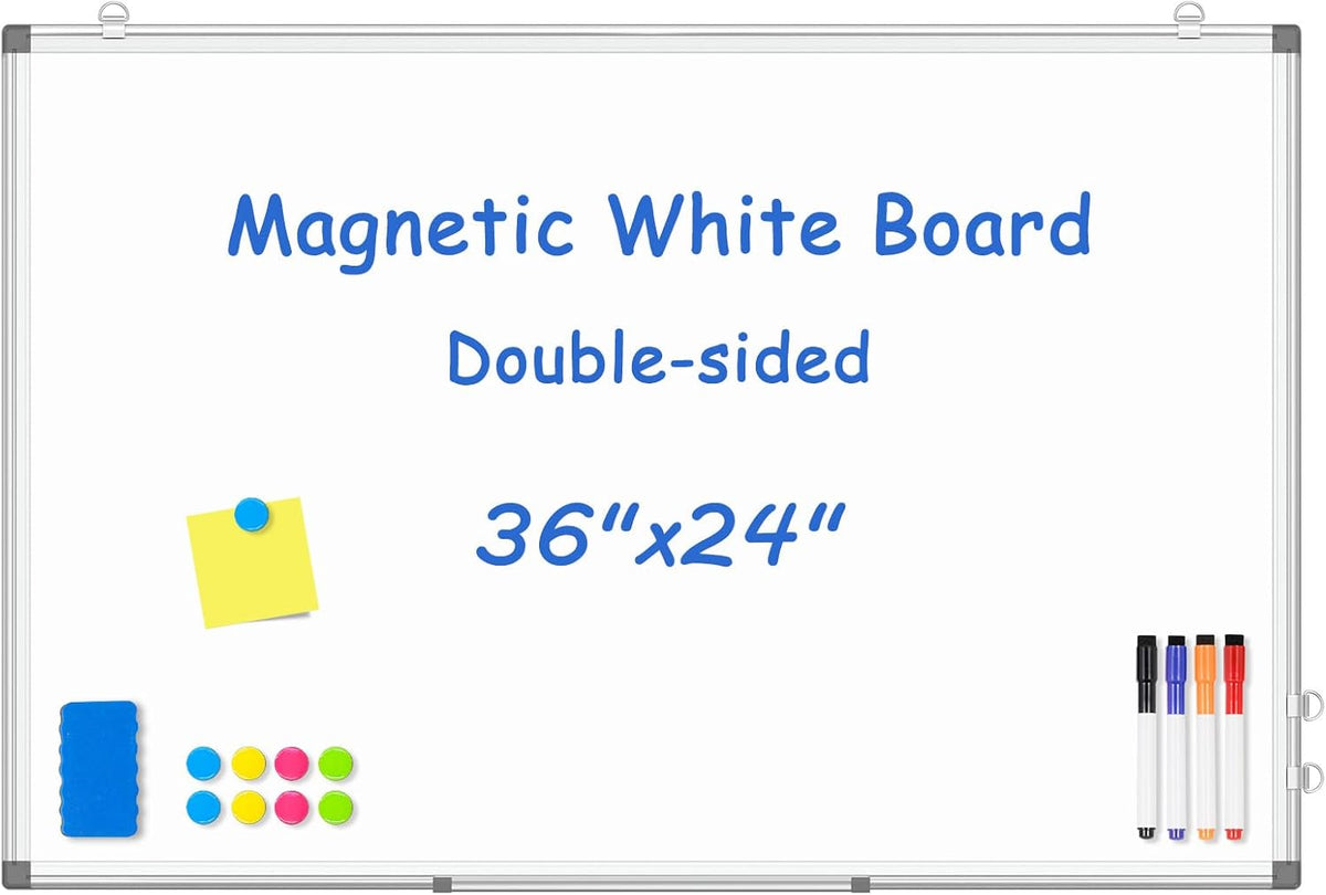Double-Sided White Board Dry Erase Magnetic Whiteboard Wall 36x24 Silver