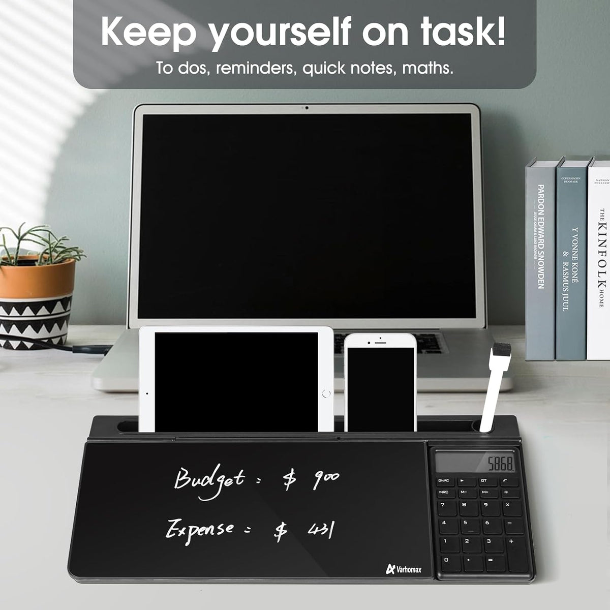 Varhomax Glass Desk Whiteboard Gray with Calculator