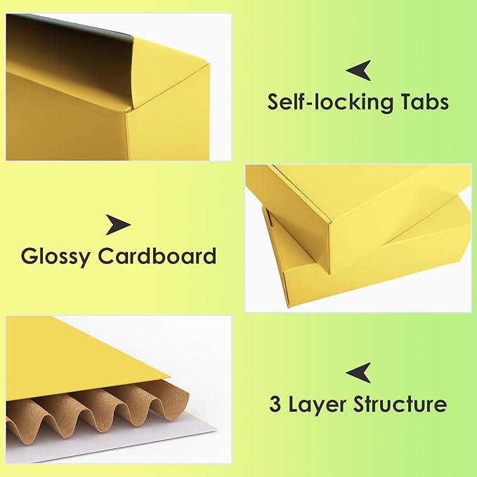 PHAREGE 12x9x4 inch Gift Shipping Boxes Bulk 20 Pack Yellow, Tab Lock Tuck Top - Image 4