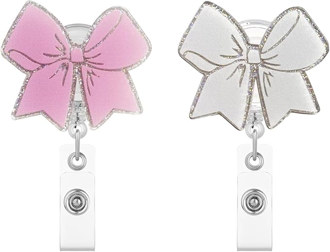 2Pcs Pink Bow Badge Reel Retractable Cute Badge Reels by Unknown